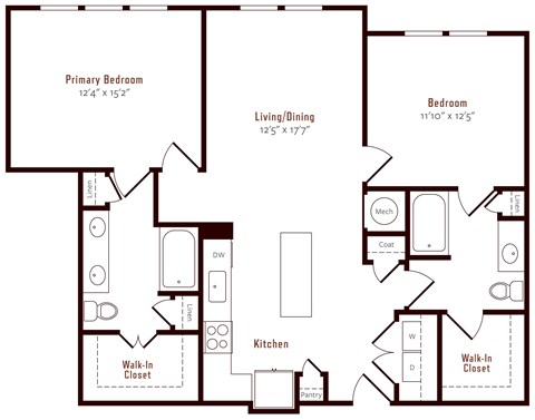 Floor plan for 2 beds, 2 baths, 1165 sqft
